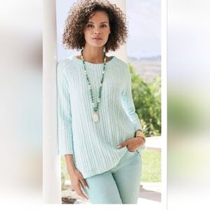 Soft Surroundings Goldie‎ Tunic Top Fair Aqua Cotton Seaside Petite Large NWT